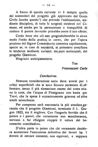 Trevi - Per l'acquedotto, di Carlo Francesconi - 1924