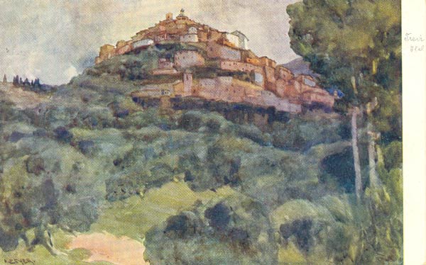 Trevi, Cartolina postale, da pittura ad acquarello (1918)