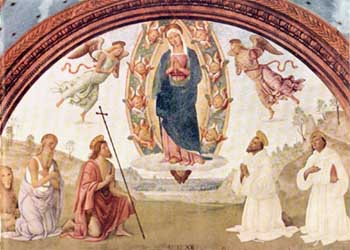 Trevi, Italy. Chiesa di S. Martino, Cappella di S. Girolamo, Giovanni di Pietro detto Lo Spagna, Assunzione.