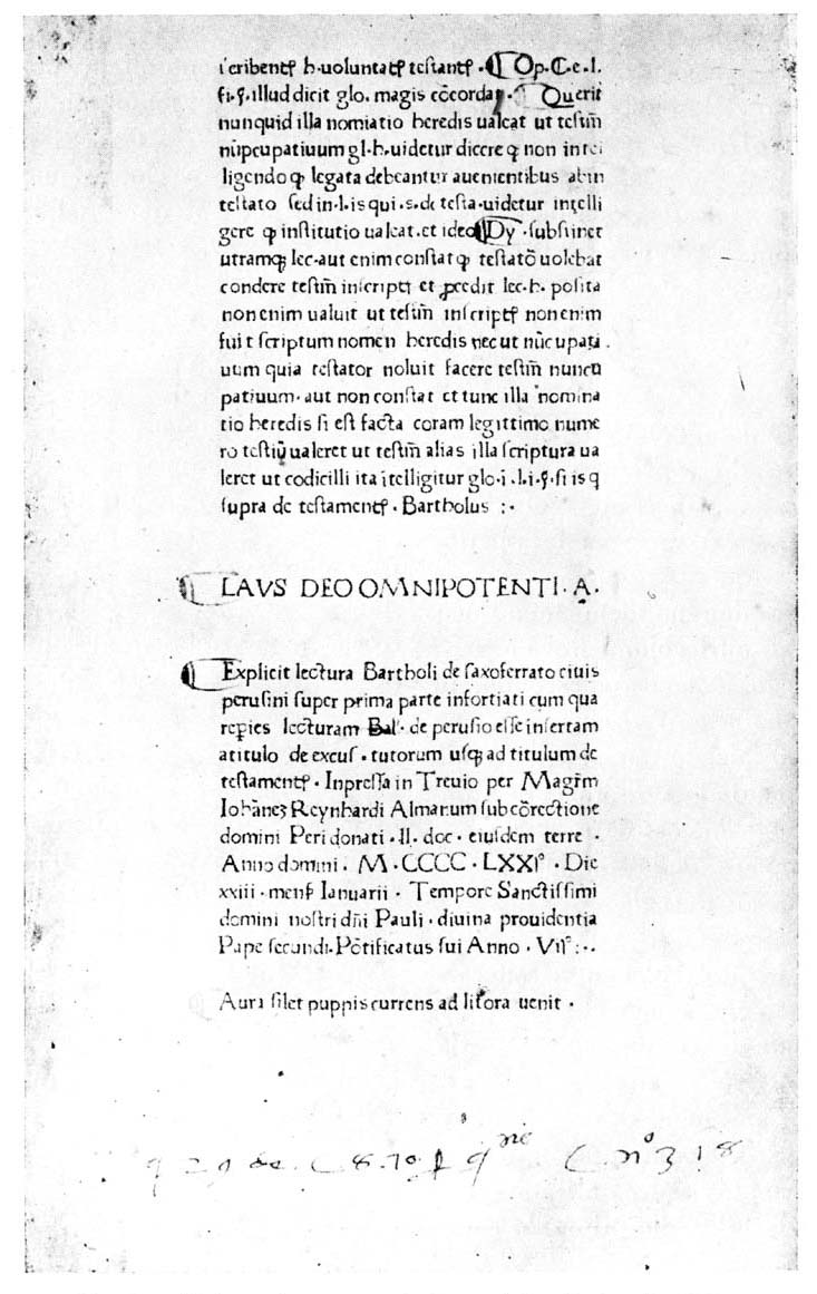 Trevi, Italy - Antica tipografia (1470-71) - Ultima pagina del secondo incunabulo.