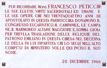 Trevi, Chiesa di S. Emiliano - Epigrafe Mons. Peticchi