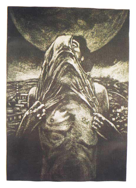 Trevi, Italy. Mostra di pittura Parallel time - Antonio Muratore, Rebirth of Adam in the year Two Thousand.