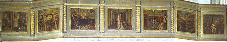 Trevi, Italy. Chiesa di S. Emiliano. Cantoria. Scene del martirio di S. Emiliano.
