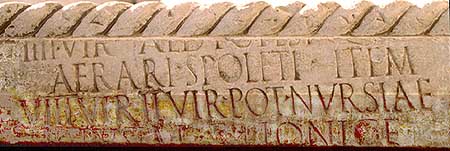 Trevi, Italy. Chiesa di S. Emiliano, epigrafe classica: T VARRUTIO.
