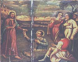 Trevi, Italy. Chiesa di S. Emiliano. Cantoria. Martirio di S. Emiliano. Il Santo gettato nel Clitunno.