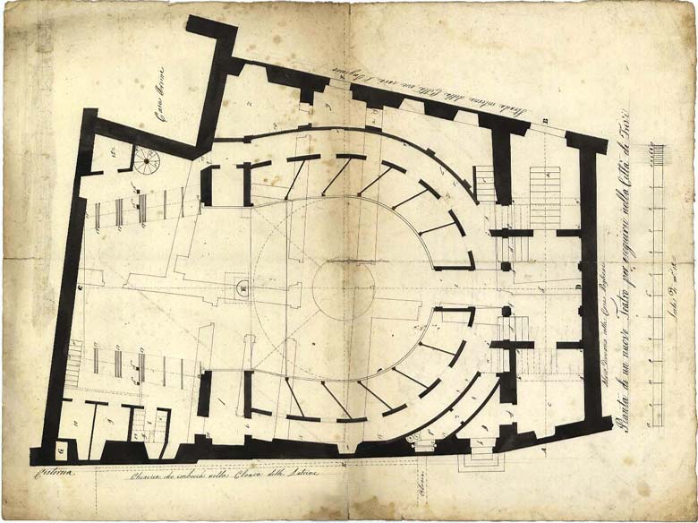 Trevi, Teatro Clitunno, planimetria. Disegno concesso dall'Arch Saladini.