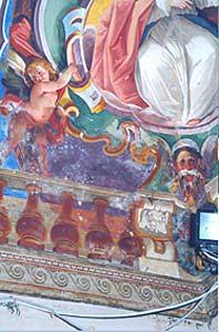 Trevi, Italy - Villa Fabbri, Sala di nordovest - Vela d'angolo danneggiata dall'umidit?><br>
    Particolare <font size=