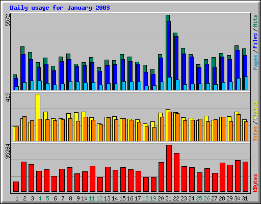 Daily usage for January 2003